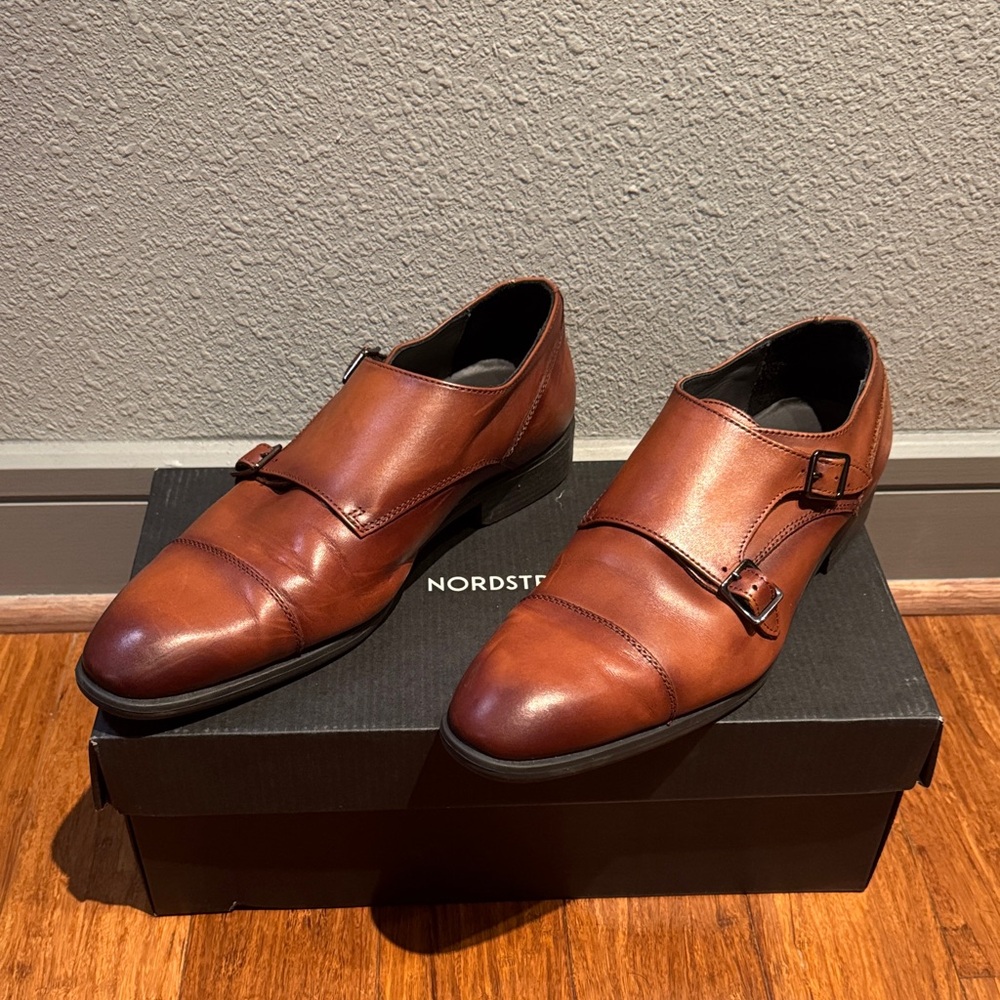 Nordstrom Men's Tan Leather Oxfords Double Monk Strap